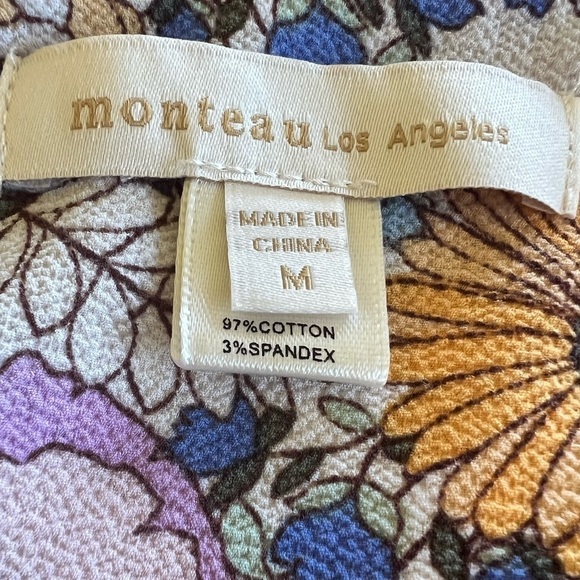 Monteau Medium Floral Cropped Ruffle Sleeve Shirt Blouse Casual Boho Flattering - Picture 8 of 9